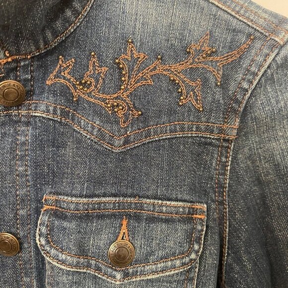 LAUREN JEANS CO by RALPH LAUREN Dark Blue Embroidered Denim Jacket Size P/P - Picture 4 of 8